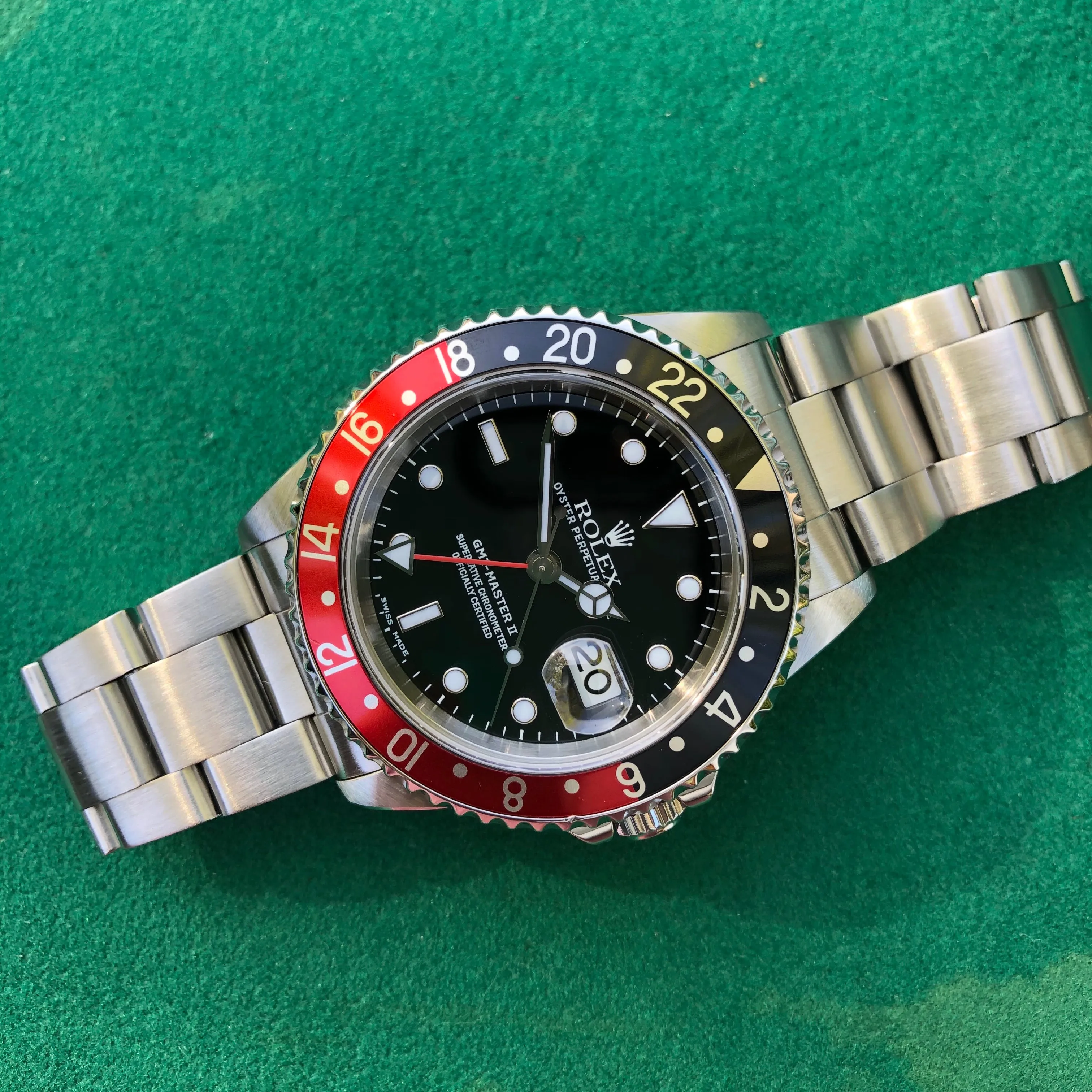 1999 Rolex GMT Master II 16710 Stainless Steel Coke A Serial Wristwatch Box Papers