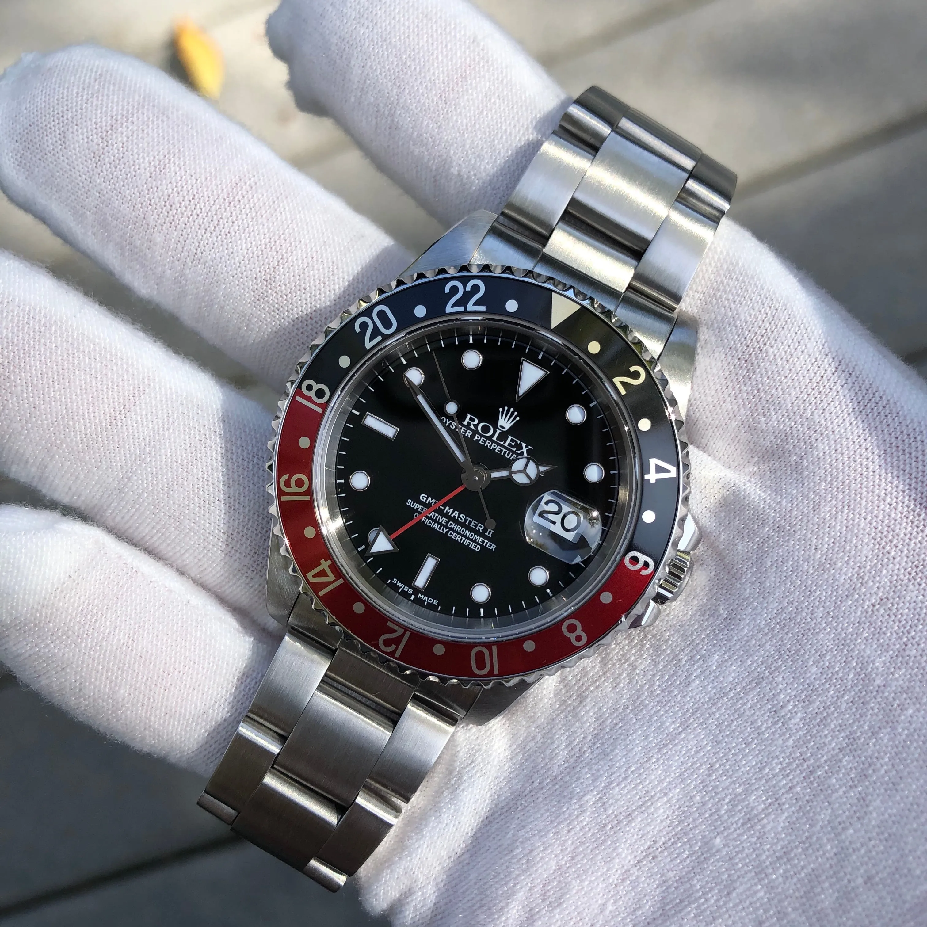1999 Rolex GMT Master II 16710 Stainless Steel Coke A Serial Wristwatch Box Papers