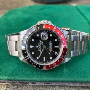 1999 Rolex GMT Master II 16710 Stainless Steel Coke A Serial Wristwatch Box Papers