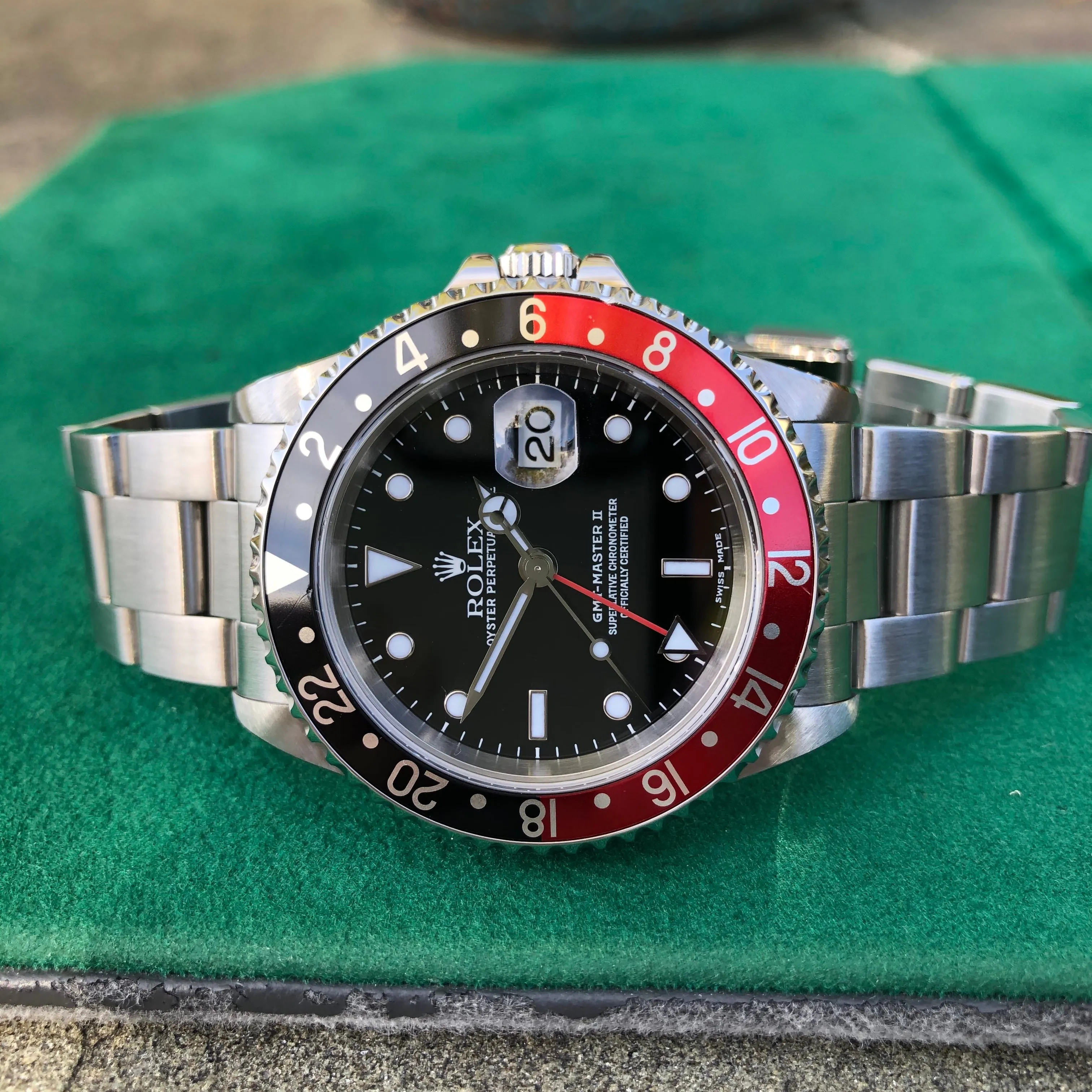 1999 Rolex GMT Master II 16710 Stainless Steel Coke A Serial Wristwatch Box Papers