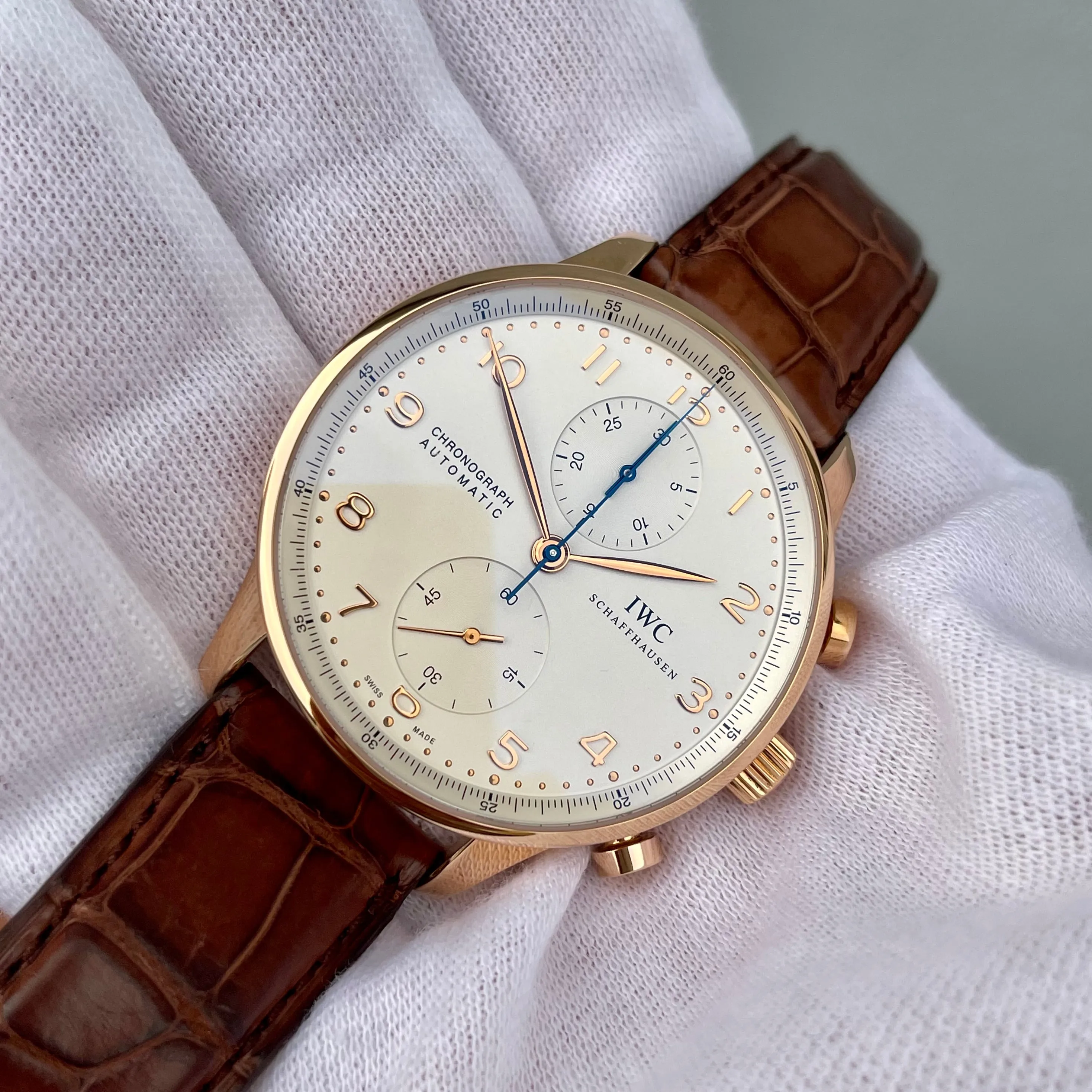 2020 IWC Portugieser IW371480 18K Rose Gold Automatic Chronograph Wristwatch Box Papers