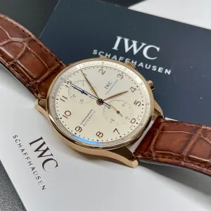 2020 IWC Portugieser IW371480 18K Rose Gold Automatic Chronograph Wristwatch Box Papers