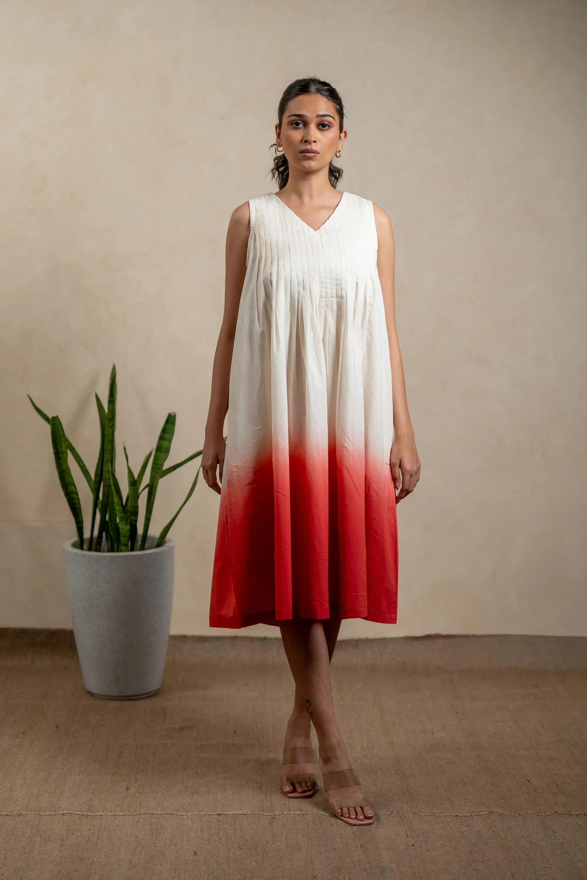 Aabha Red Tie-Dye Cotton Dress | Ray-ethnic