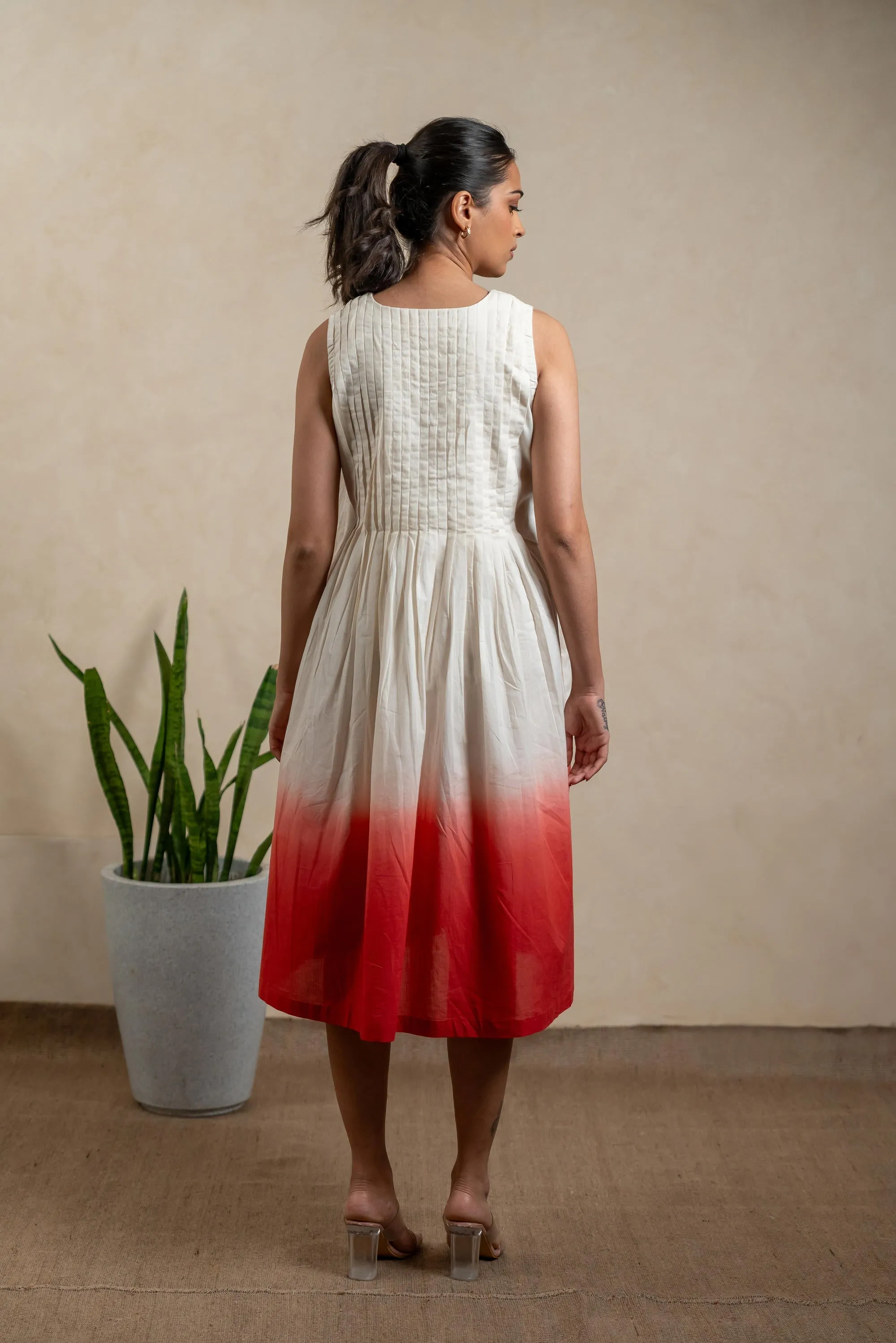 Aabha Red Tie-Dye Cotton Dress | Ray-ethnic