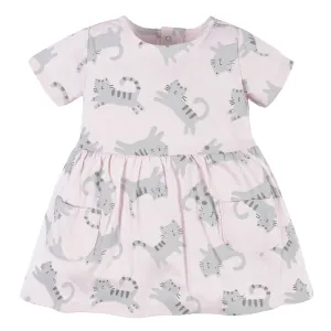 Baby Girls Comfy Stretch Floral Leopard Dress With Pockets
