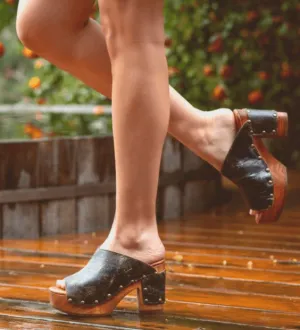 Bed Stu Women's Deva Black Lux Leather Platform Heel Sandals F399054-BKLX