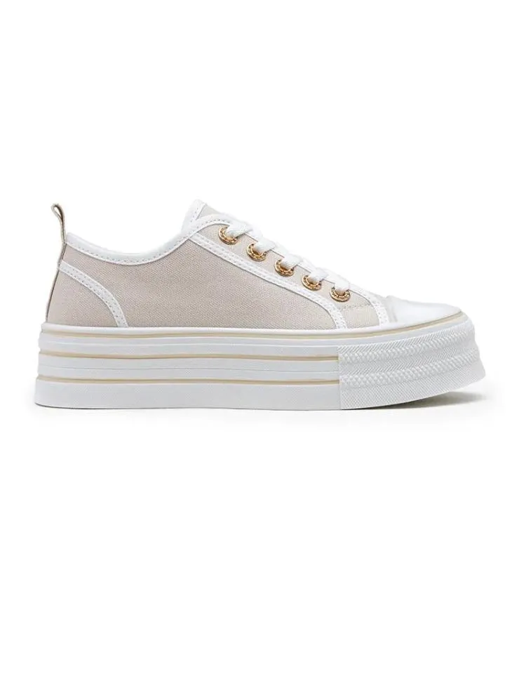 Beige Platform Chunky Trainer