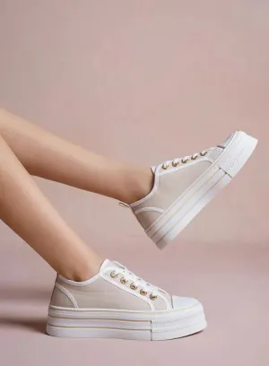 Beige Platform Chunky Trainer
