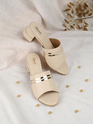Beige Women Block Heel Fashion Slip-on