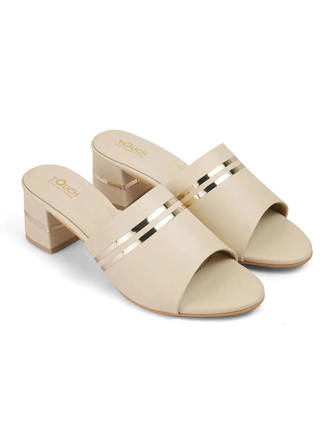 Beige Women Block Heel Fashion Slip-on