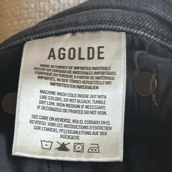 Black knee length button fly Agolde Jean stretch shorts. Size 29.