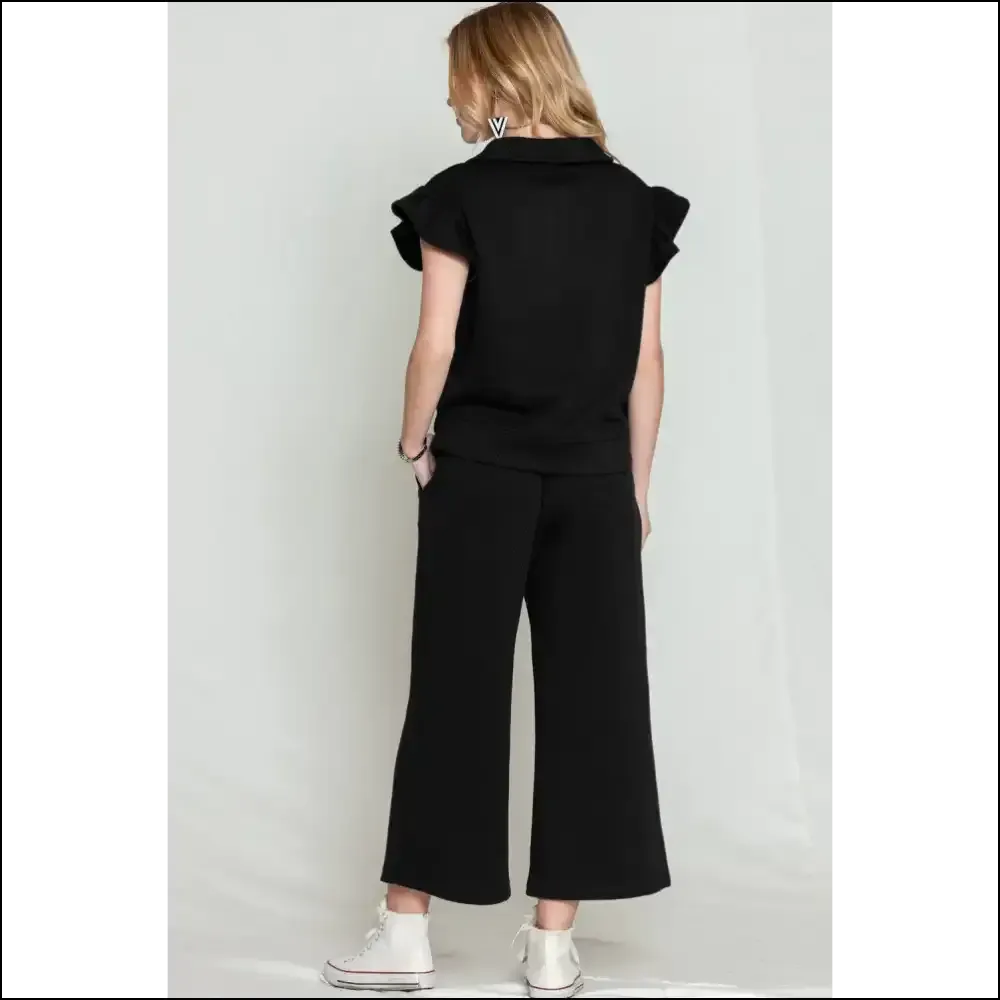Black Textured Ruffle Pants Set: so Comfy, It's ! 🖤 Needful Things