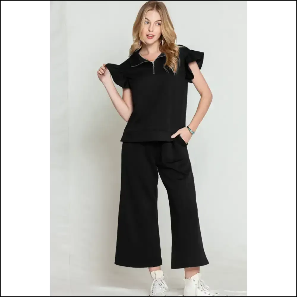Black Textured Ruffle Pants Set: so Comfy, It's ! 🖤 Needful Things
