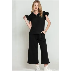 Black Textured Ruffle Pants Set: so Comfy, It's ! 🖤 Needful Things