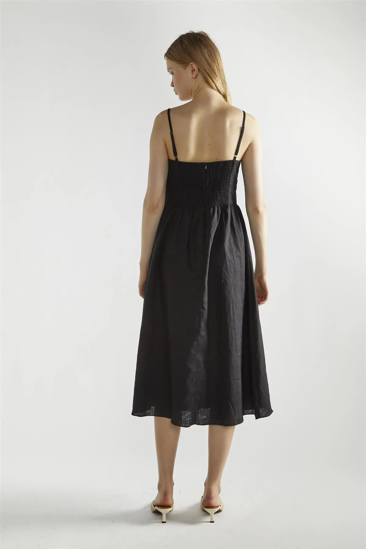Black Tie-Front Midi-Dresses