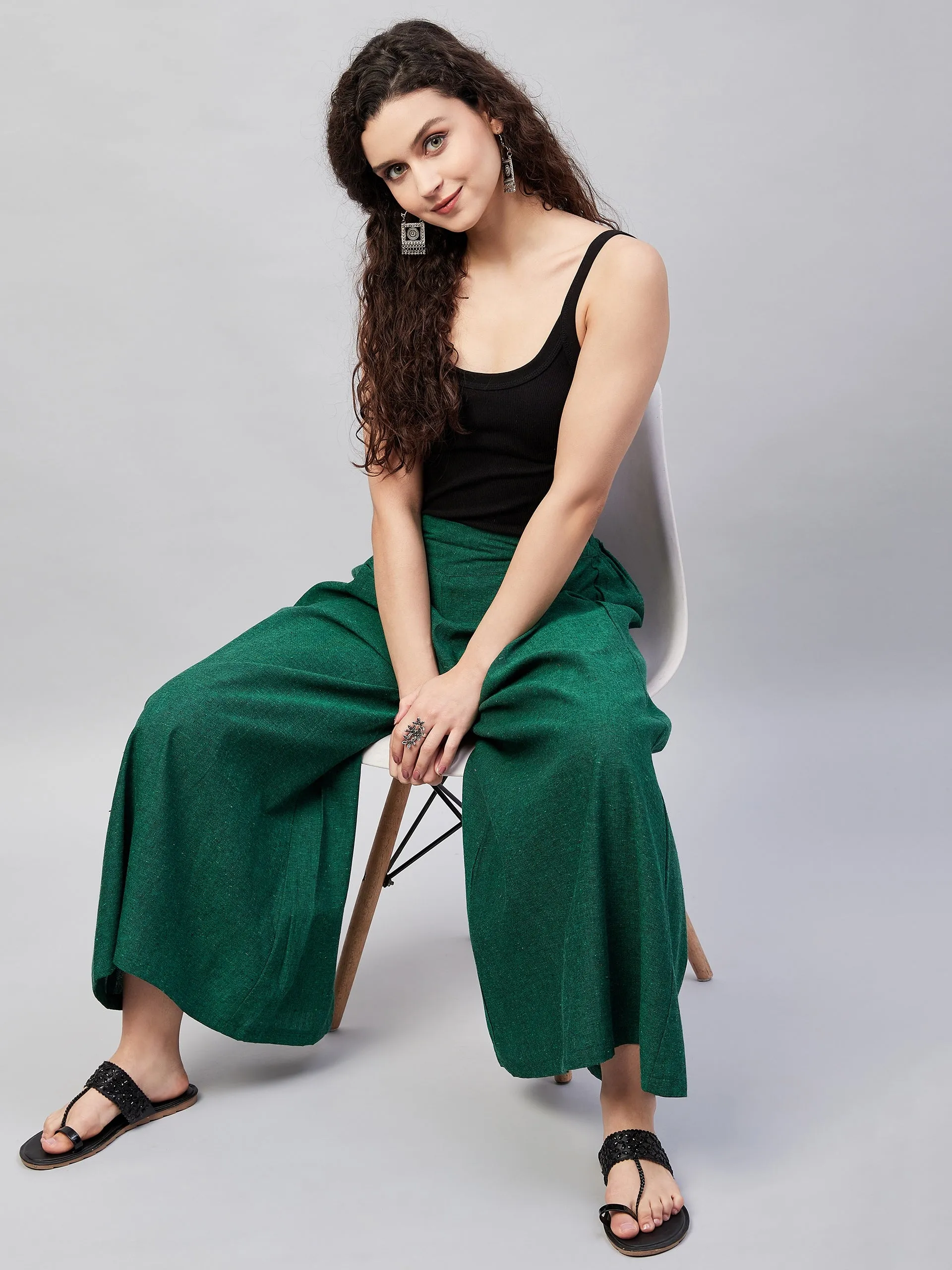 Bottle Green Handloom Palazzo