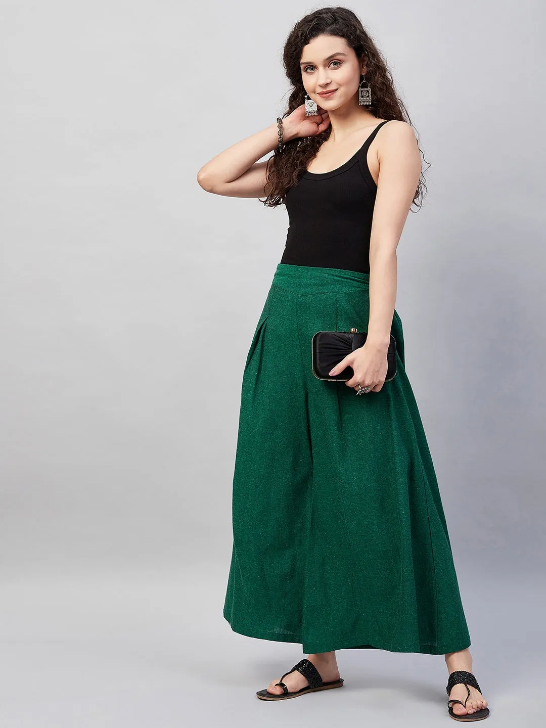 Bottle Green Handloom Palazzo