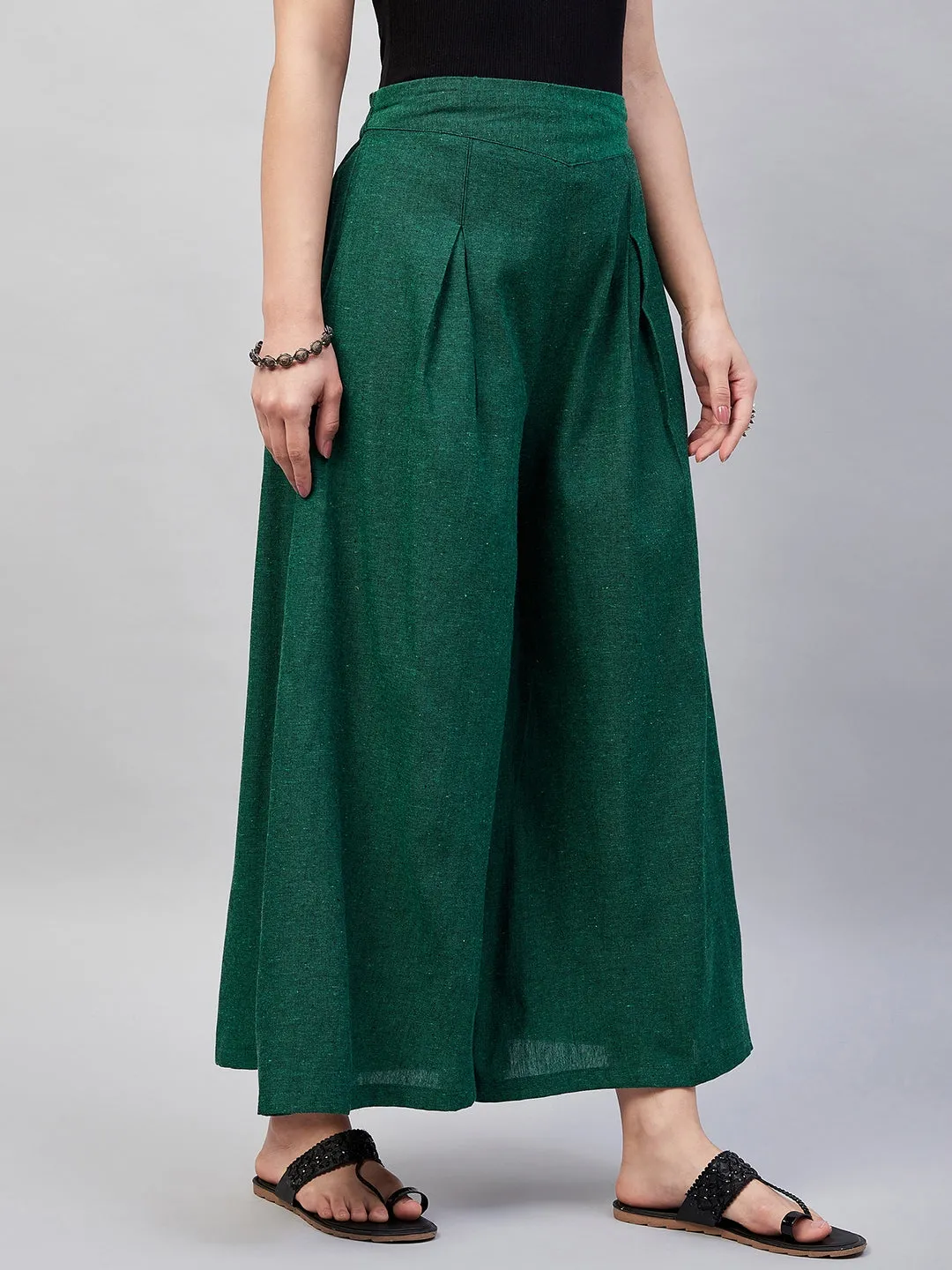 Bottle Green Handloom Palazzo