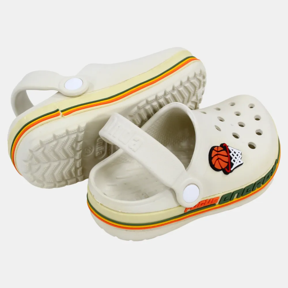 Boys Rubber Clogs – Off-white with Basketball Design