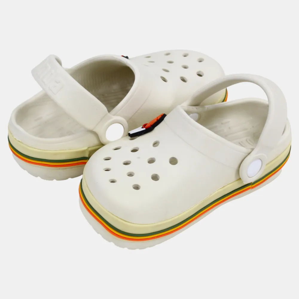 Boys Rubber Clogs – Off-white with Basketball Design