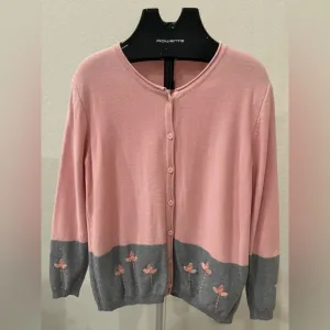 Button knit flower embroidered Cardigan