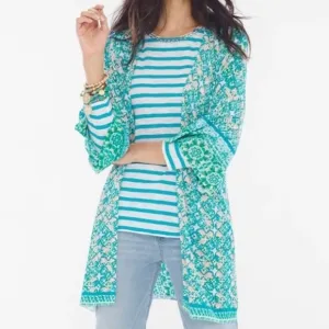 CHICO’S Soft Tile Stripe Duster Cardigan