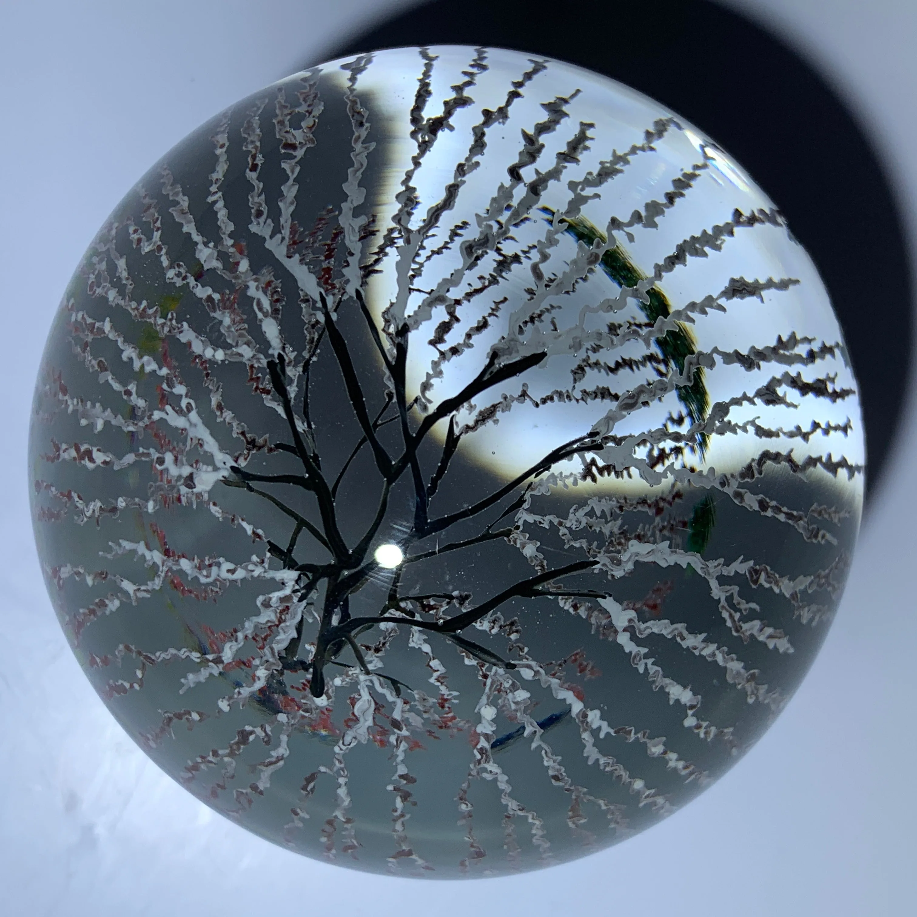 Contemporary Alison Ruzsa Art Glass Paperweight Encapsulated Hand Painted Weeping Willow
