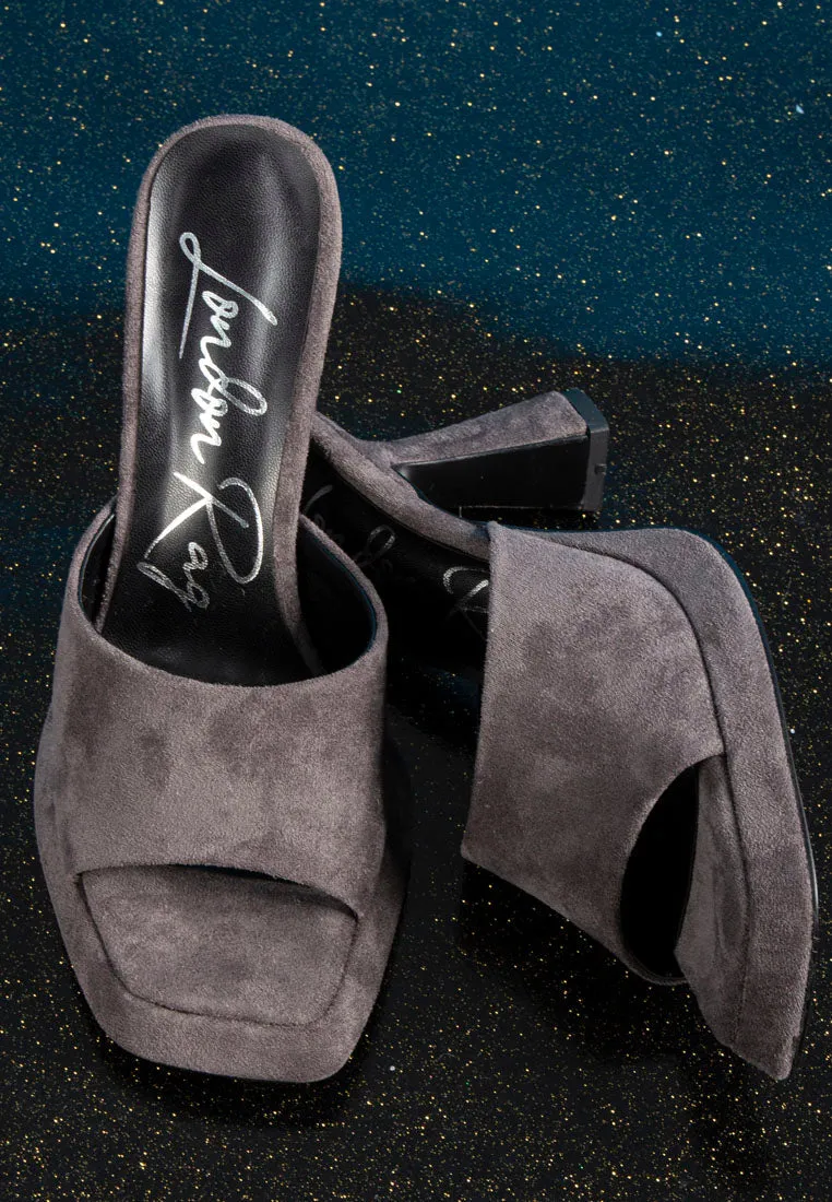 Copyme Micro Suede Slip On Spool Heel Sandals