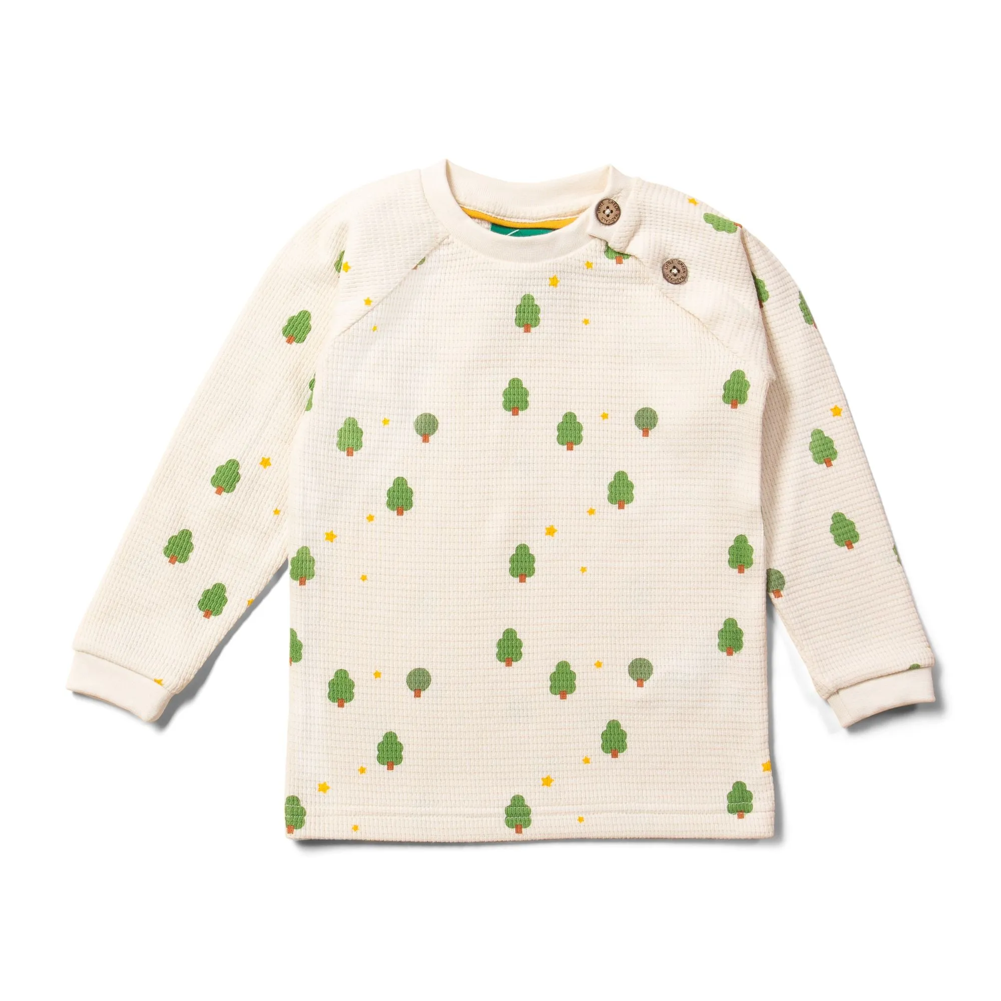 Cream Winter Trees Long Sleeve Button Waffle Shirt - 2 Left Size 3-4 & 6-7 years