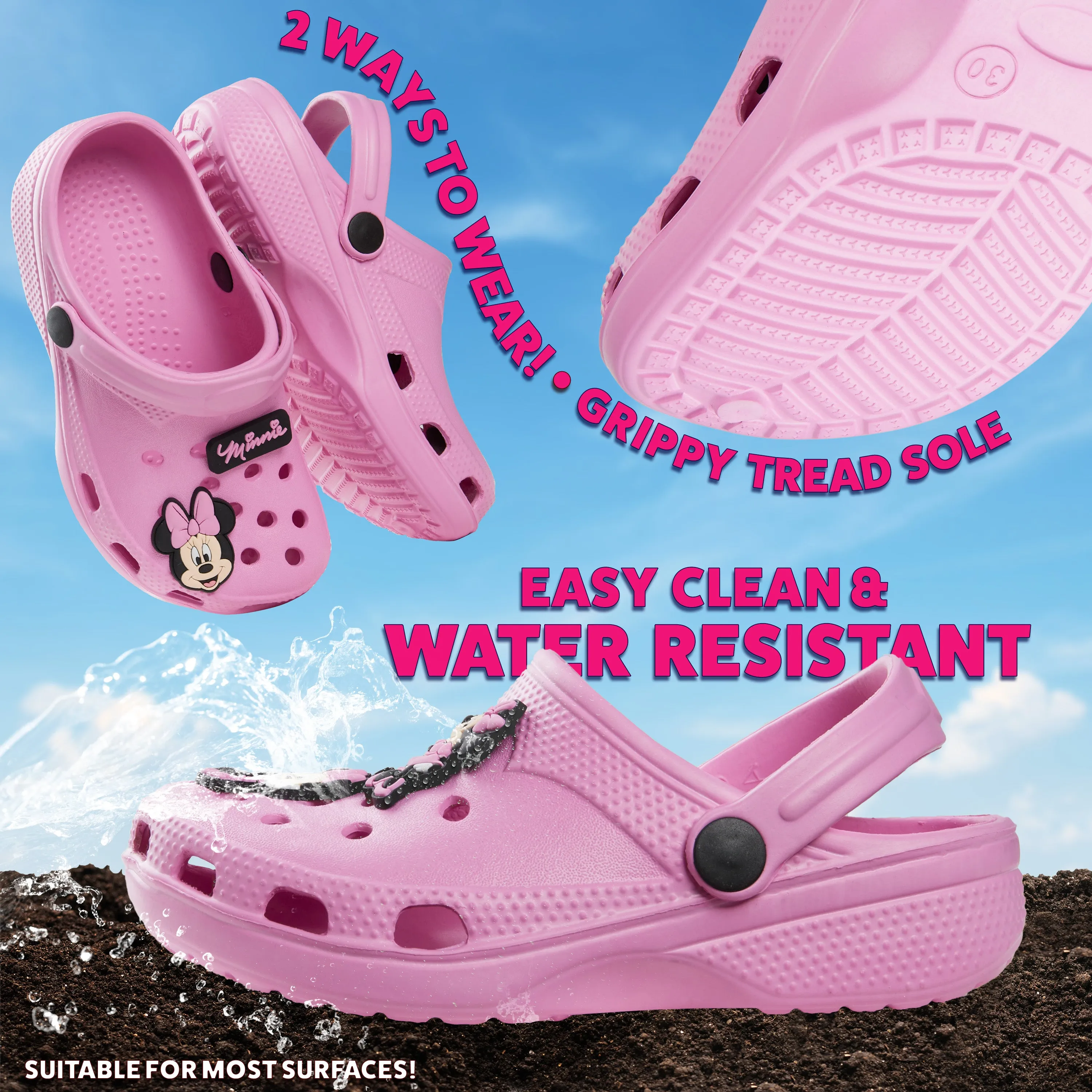 Disney Girls Clogs with Removable Rubber Charms - Girls Gifts
