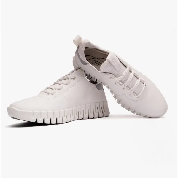 ECCO GRUUV Womens Leather Lace-Up Trainers White/Light Grey
