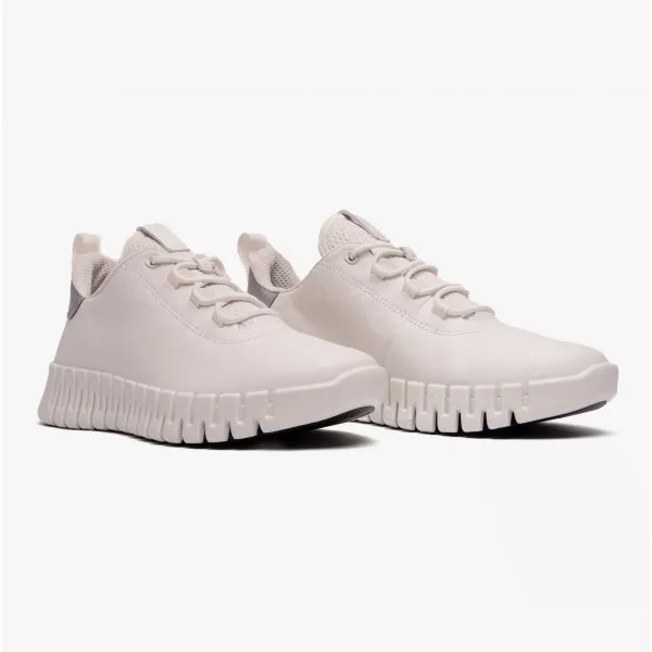 ECCO GRUUV Womens Leather Lace-Up Trainers White/Light Grey