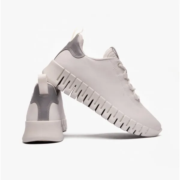 ECCO GRUUV Womens Leather Lace-Up Trainers White/Light Grey