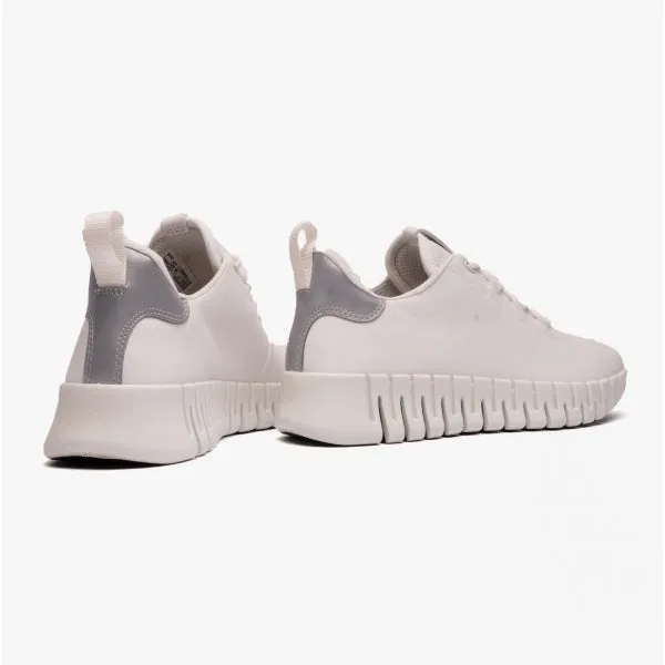ECCO GRUUV Womens Leather Lace-Up Trainers White/Light Grey