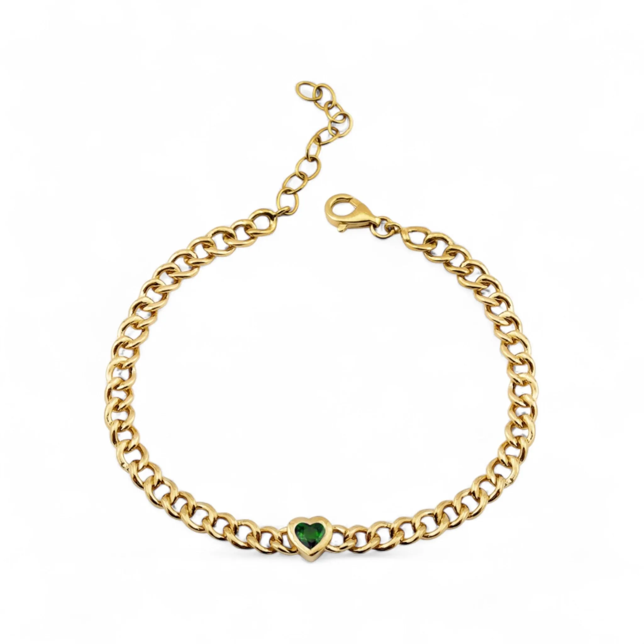 Emerald Heart Curb Chain Bracelet
