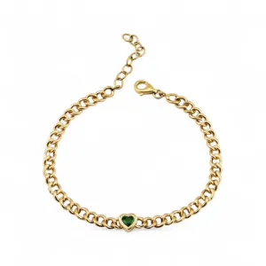 Emerald Heart Curb Chain Bracelet