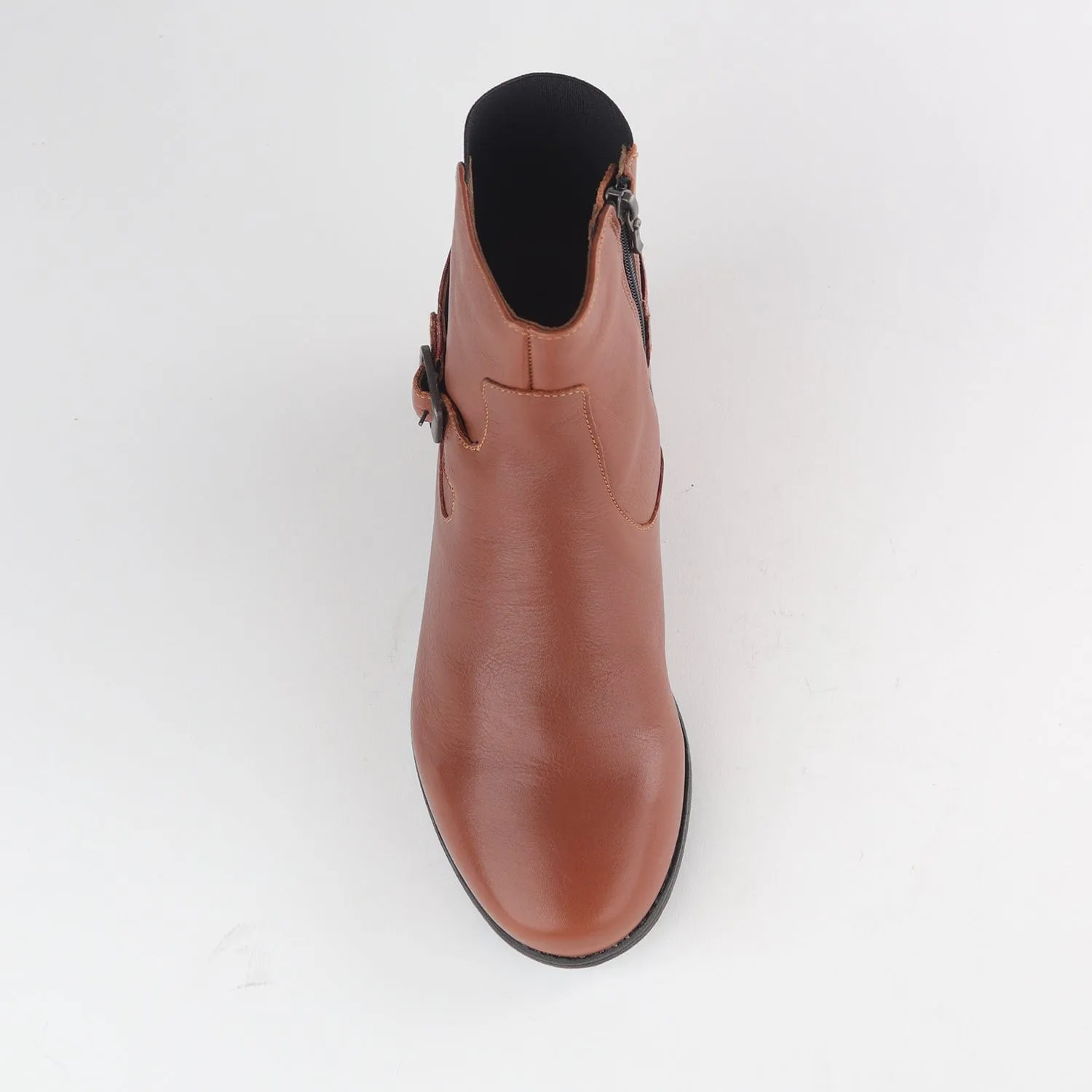 Flat Ankle Boot with Elastic in Chestnut - 12605