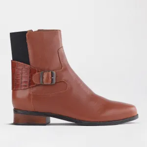 Flat Ankle Boot with Elastic in Chestnut - 12605