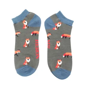 Foxes Bamboo Trainer Socks in Charcoal by Mr Heron, Size UK 7-11