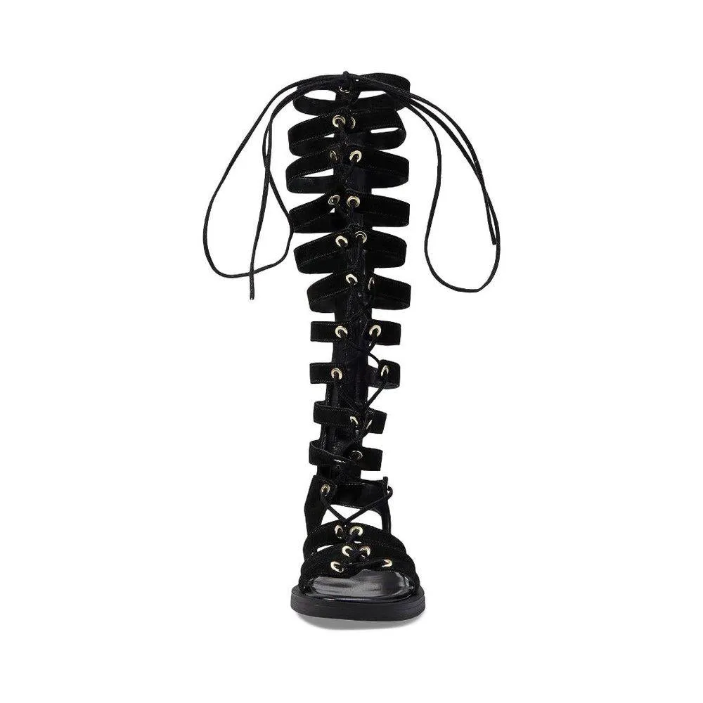Free People Sandals Sun Chaser Black Leather Gladiator Flats