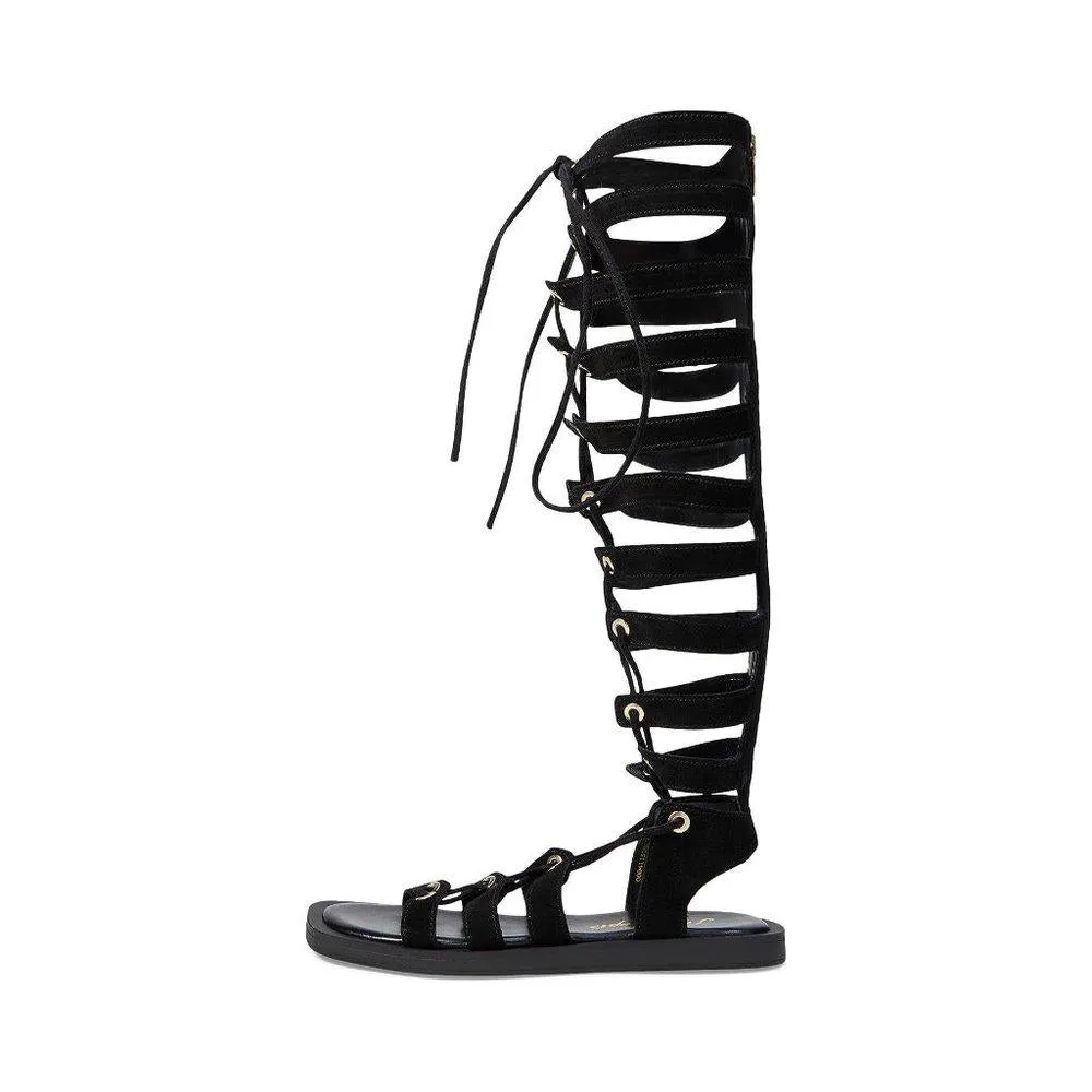 Free People Sandals Sun Chaser Black Leather Gladiator Flats