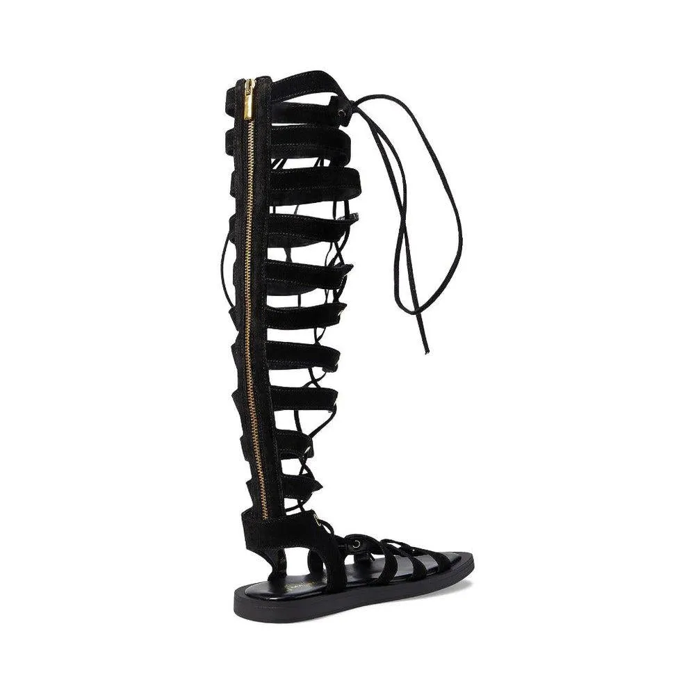Free People Sandals Sun Chaser Black Leather Gladiator Flats