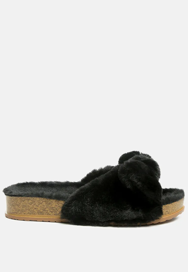 Fuzz Bow Fur Flats By Ruw