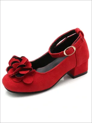 Girls Suede Flower Embellished Flats By Liv and Mia