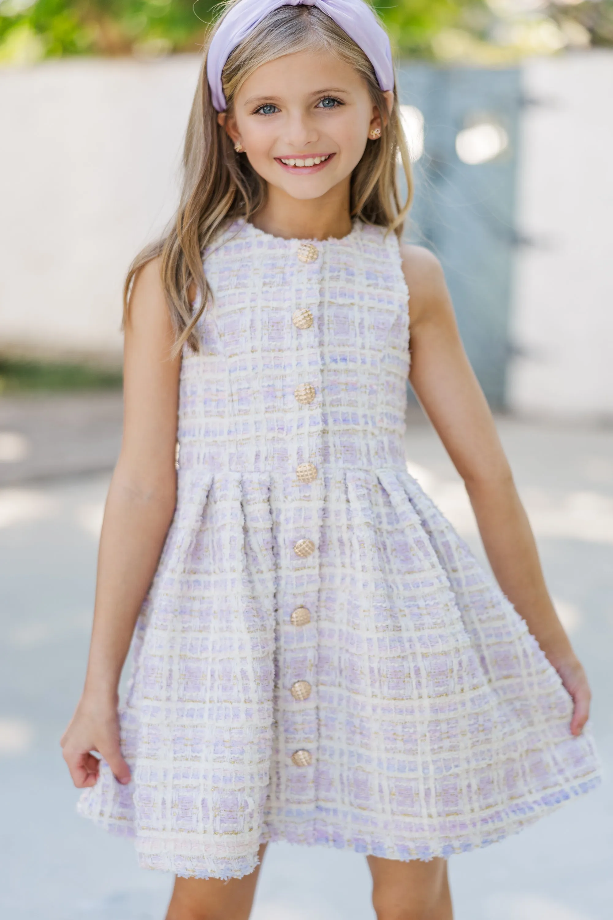 Girls: The Sady Lavender Plaid Boucle Dress