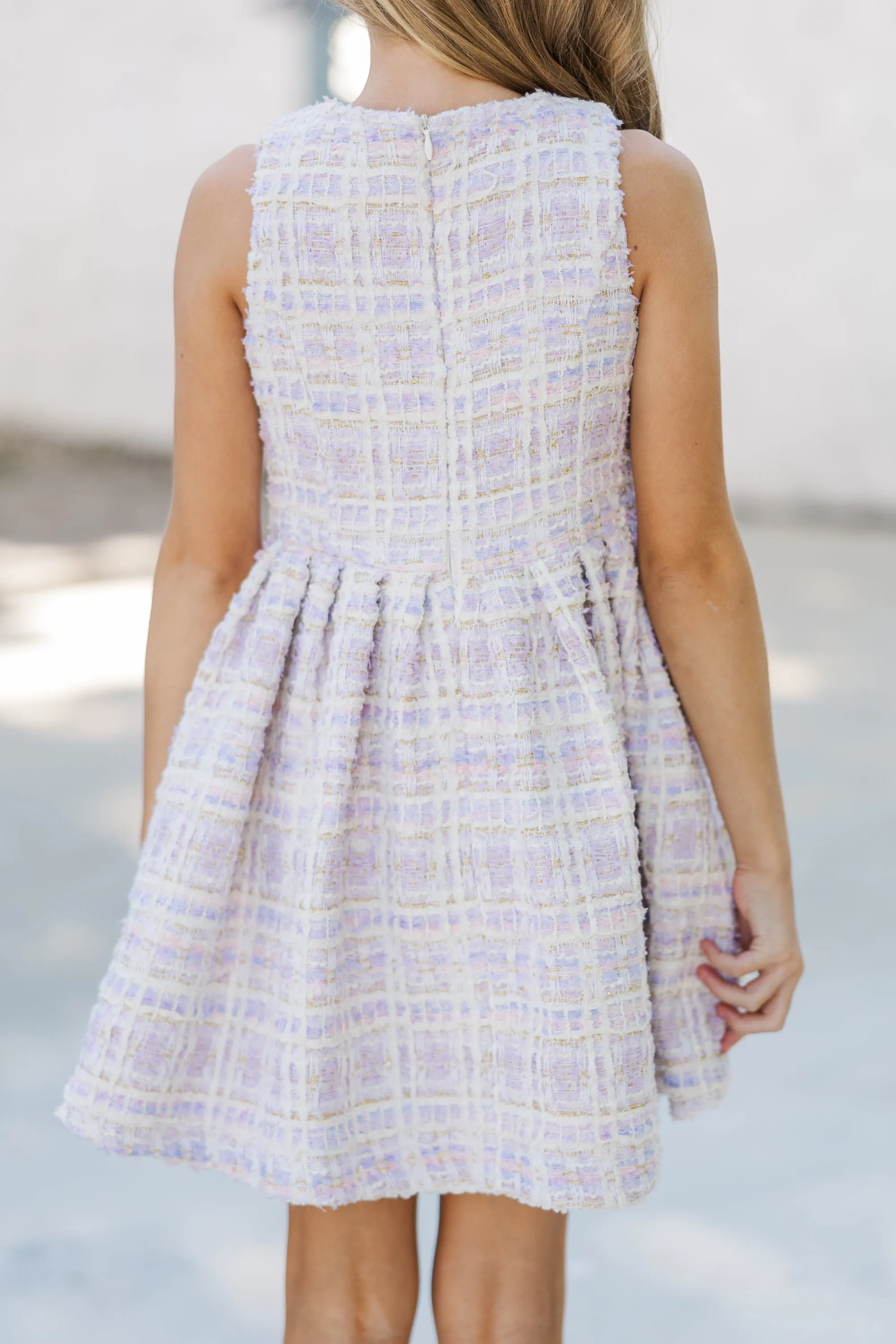 Girls: The Sady Lavender Plaid Boucle Dress