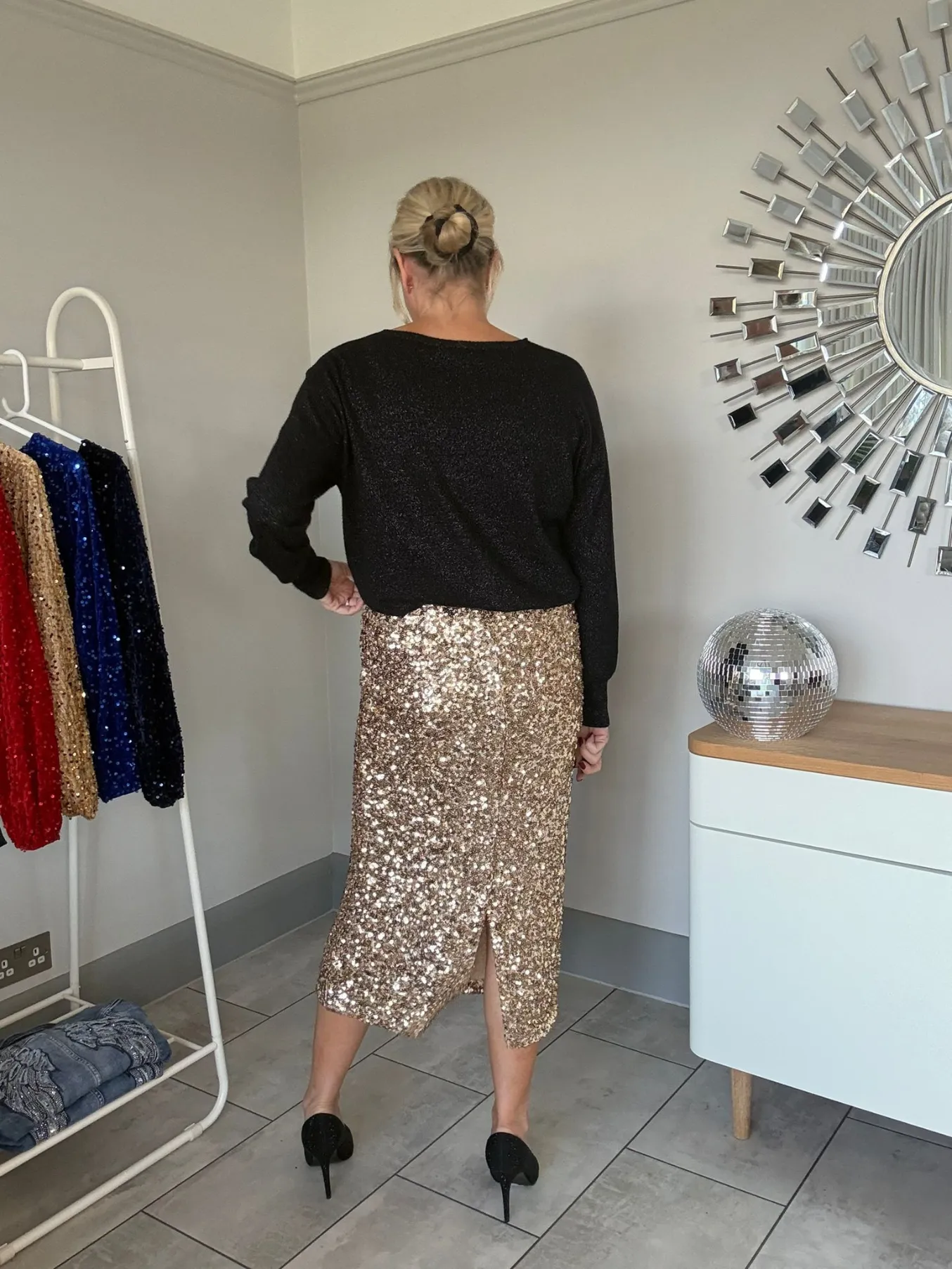Gold Luxe Sequin Pencil Skirt