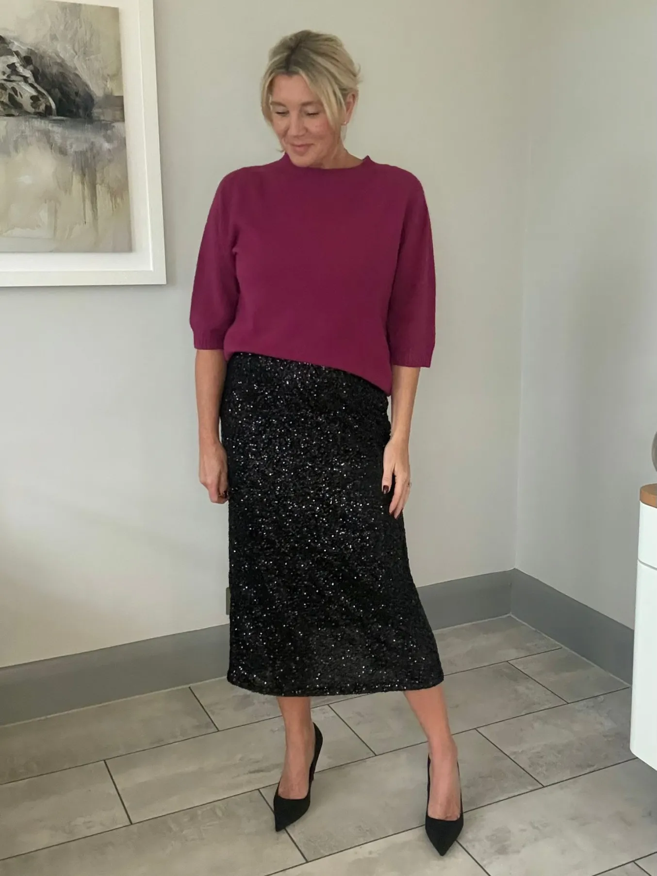 Gold Luxe Sequin Pencil Skirt