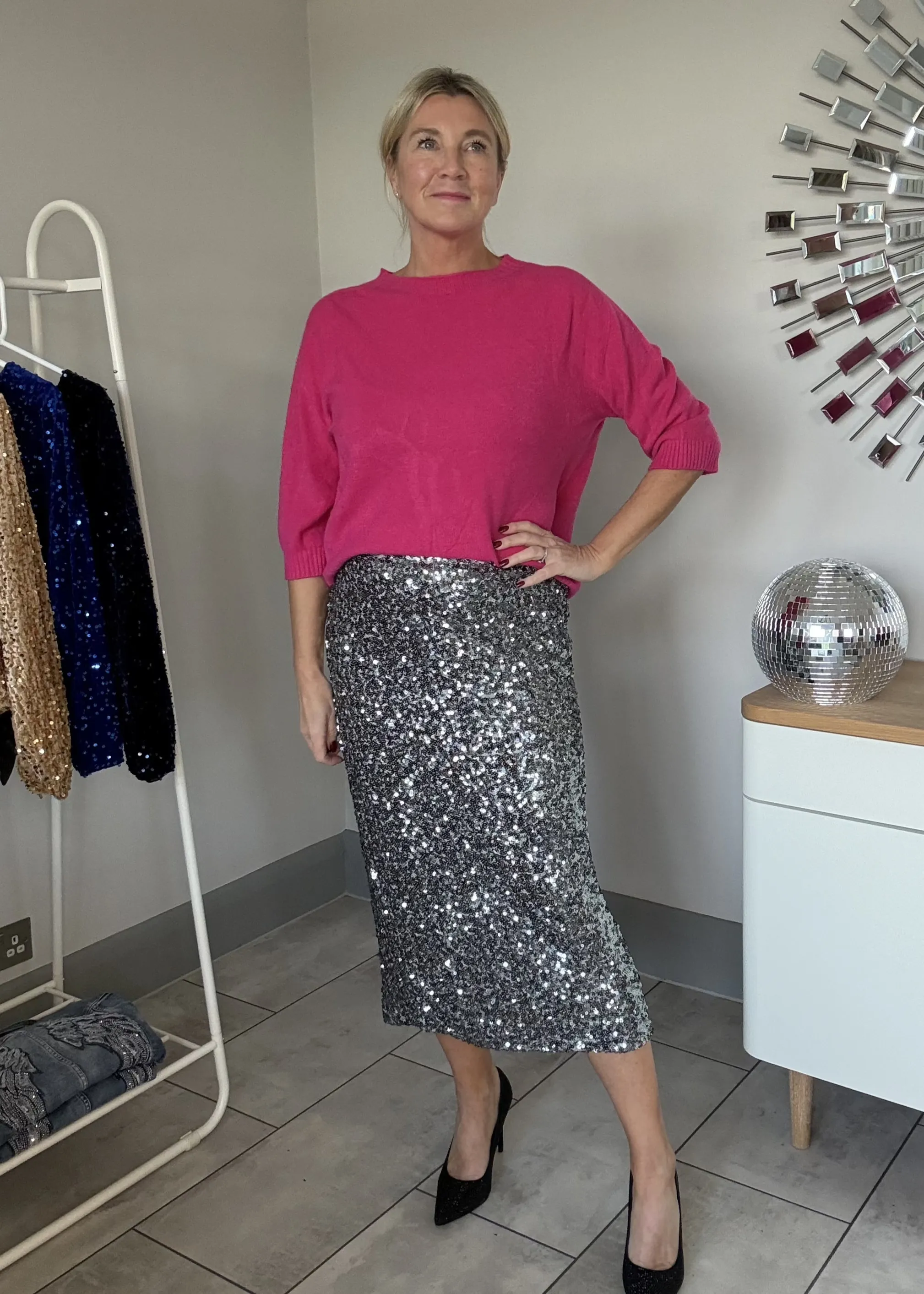 Gunmetal Luxe Sequin Pencil Skirt