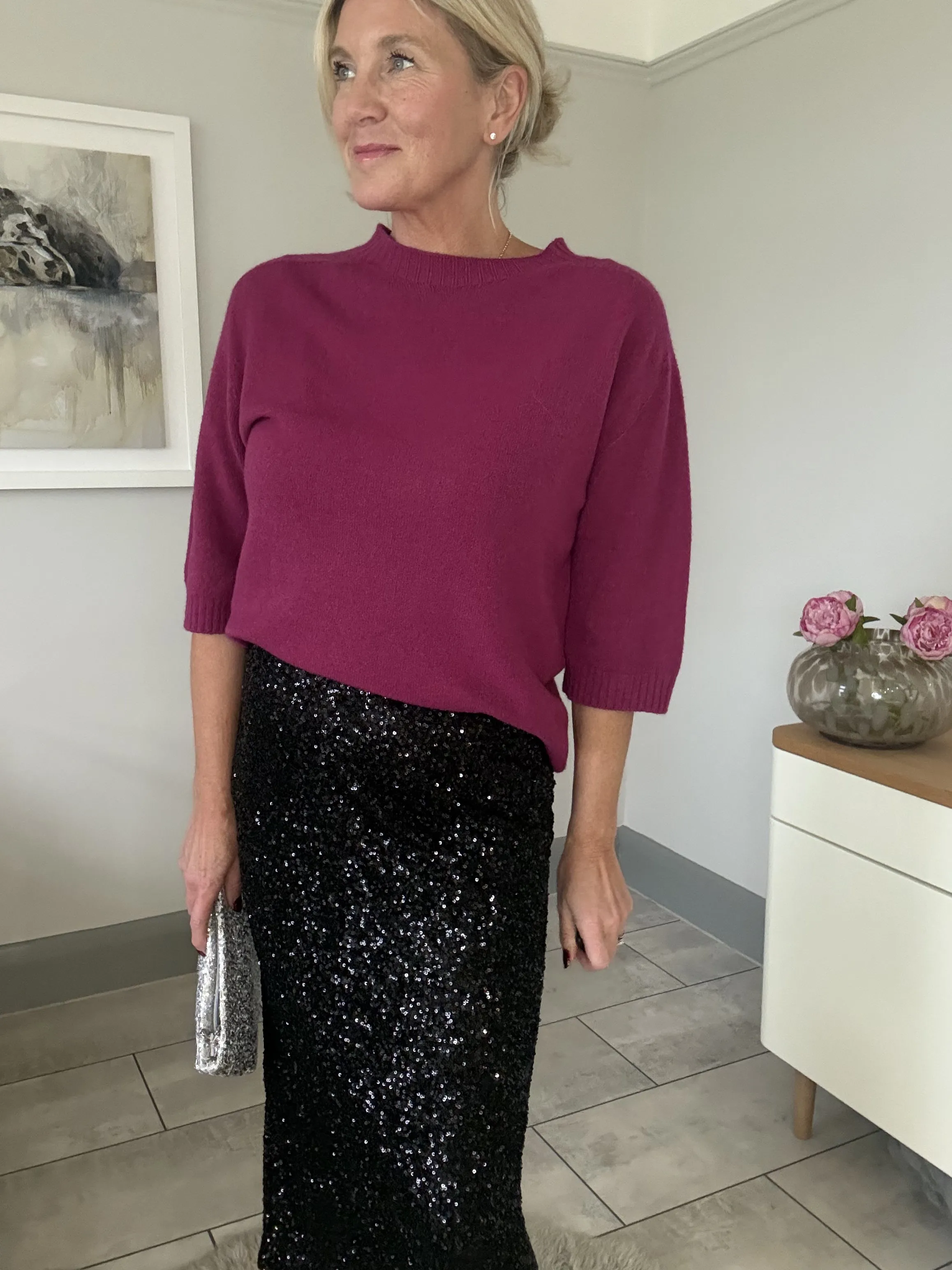Gunmetal Luxe Sequin Pencil Skirt
